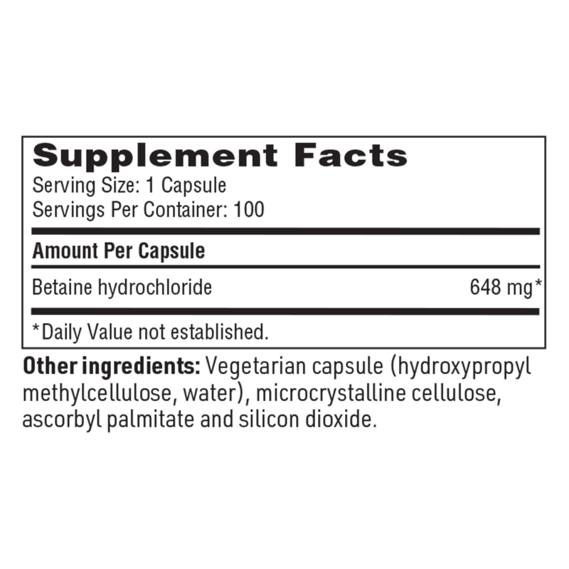 Betaine HCl Capsules, 100 ct