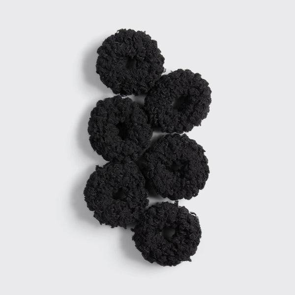 6pc Organic Cotton Fluffy Ponies Scrunchies - Black