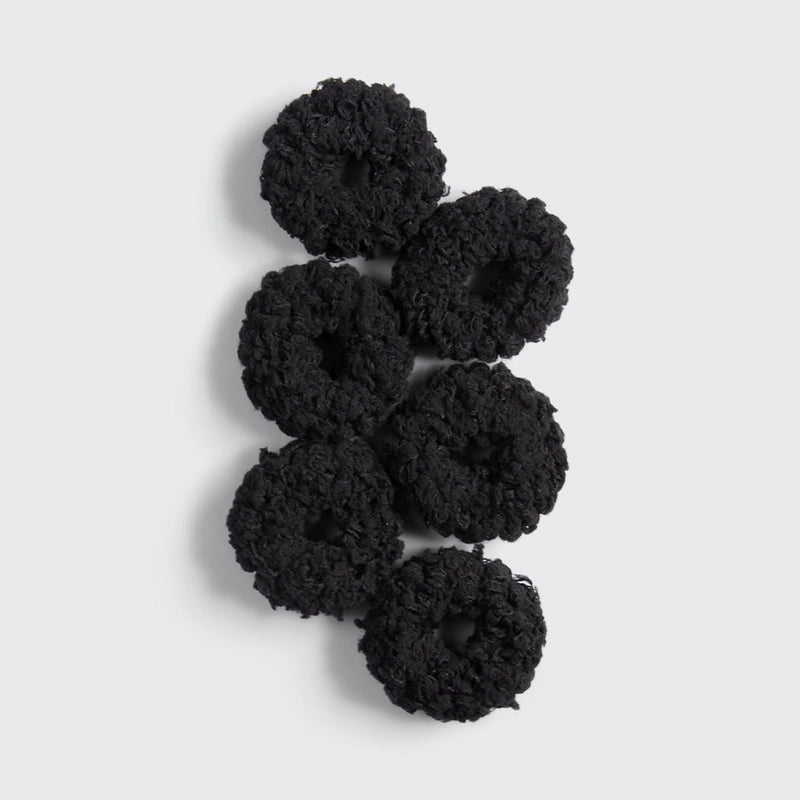 6pc Organic Cotton Fluffy Peonies Scrunchies - Black